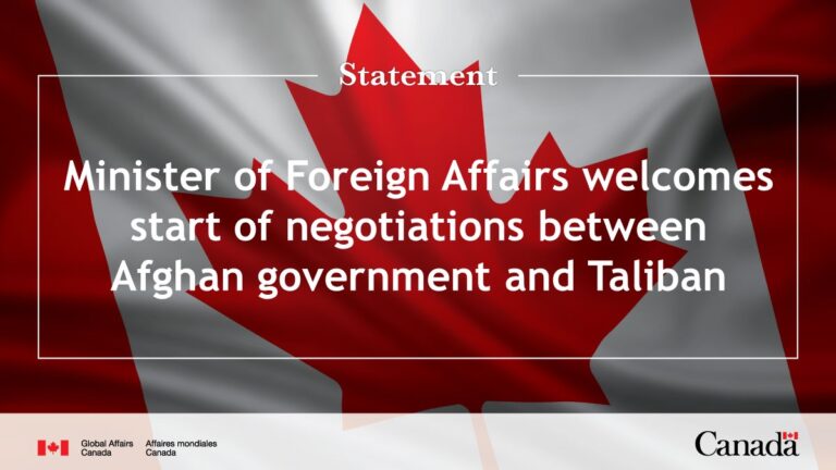 Canada welcomes start of negotiations between Afghan government and Taliban