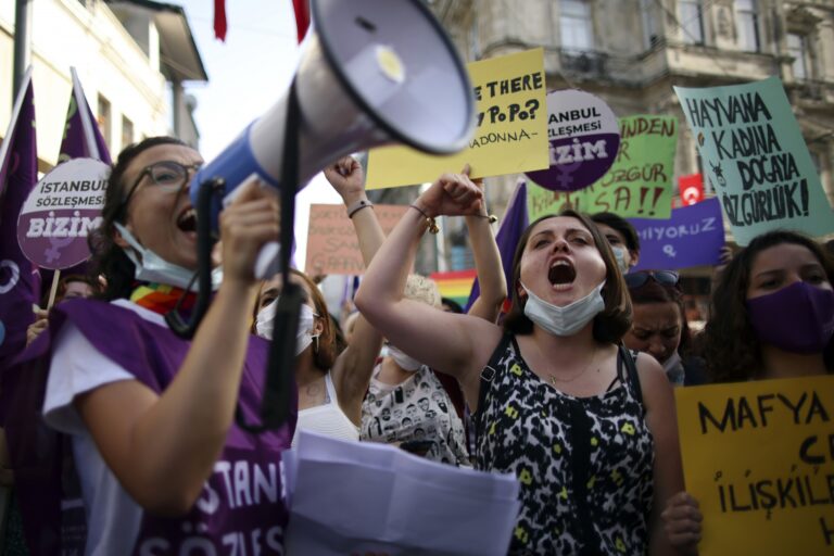 Hundreds protest Turkey’s withdrawal from treaty to prevent violence against women