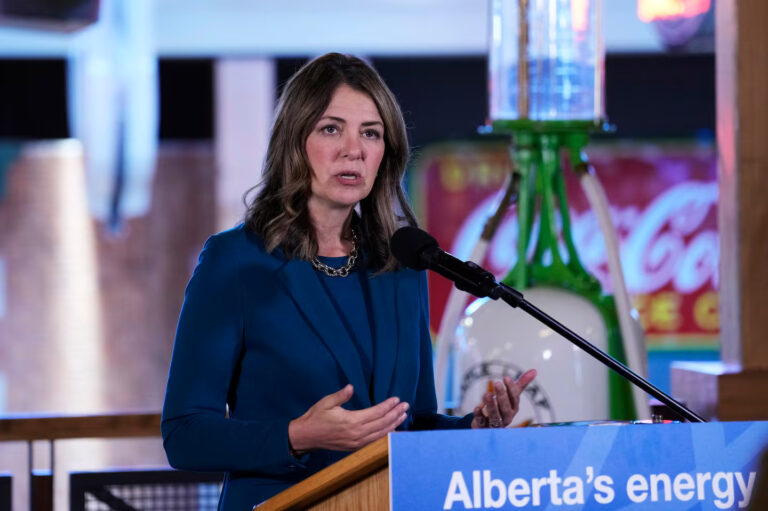 Alberta Premier Danielle Smith announces plans to submit an application for a new oil pipeline to northwestern British Columbia, in Calgary, on Wednesday, Oct. 1, 2025. THE CANADIAN PRESS/Todd Korol