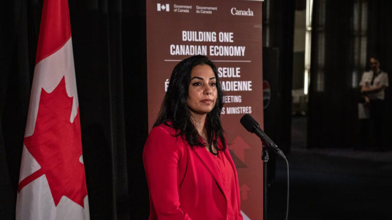 B.C. Attorney General Niki Sharma speaks to media prior to the First Minister’s Meeting in Saskatoon on Monday, June 2, 2025. THE CANADIAN PRESS/Liam Richards