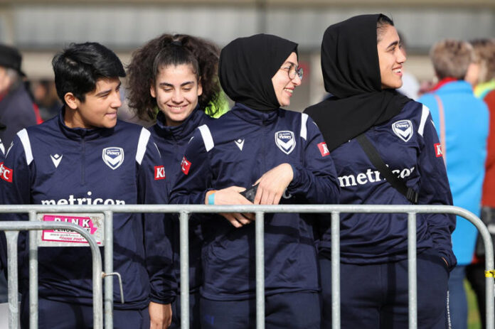 FILE - Members of the Afghan women's football team attend Morocco's practice ahead of the Women's World Cup in Melbourne, Australia, Wednesday, July 19, 2023. (AP Photo/Victoria Adkins, File) © The Associated Press