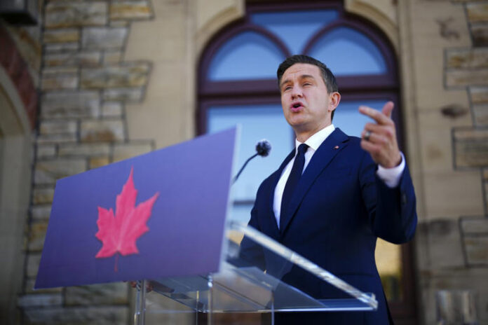 Conservative Leader Pierre Poilievre holds a press conference on Parliament Hill in Ottawa on Thursday, Oct. 9, 2025. THE CANADIAN PRESS/Sean Kilpatrick © The Canadian Press