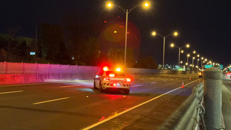 A woman is dead after being hit by a car in Longueuil, Monday, Oct. 13, 2025. (Cosmo Santamaria/CTV News)